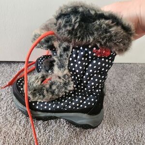 The North Face Girls Nuptse Fur II Polka Dot Winter Boots Goose Down Size 11
